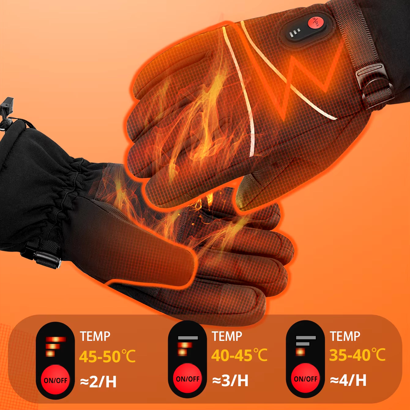 New 7.4V Electric Heated Gloves Skiing Winter Snow Gloves Touch Screen Windproof Warm Rechargeable Battery Hunting Fishing Men