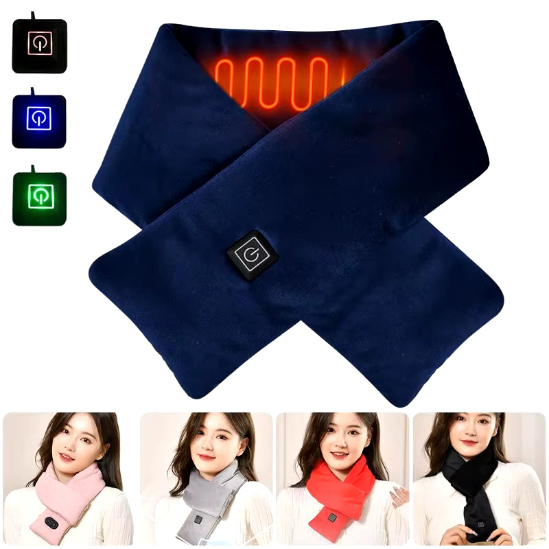 USB Women Men Heating Scarf Temperature Scarf 3 Gears Wrap Fleece Washable Electric Neck Warmer Not Inclound Battery for Camping